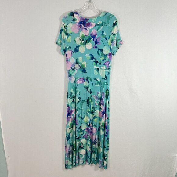 Soft Surroundings Floral Jersey Maxi Dress Womens M Blue Short Sleeve V Neck - Picture 5 of 10